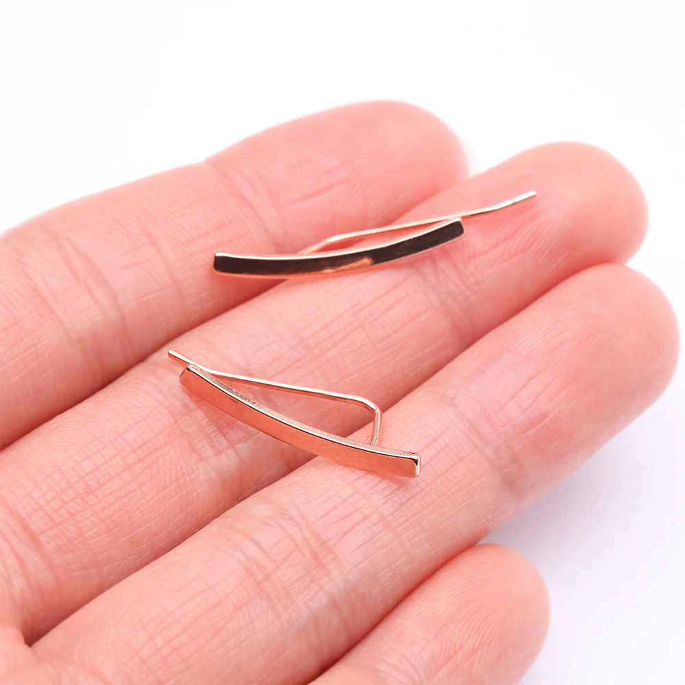 A Pair of Rose Gold Modern Curve Essence Ear Climber Earring - Image 3