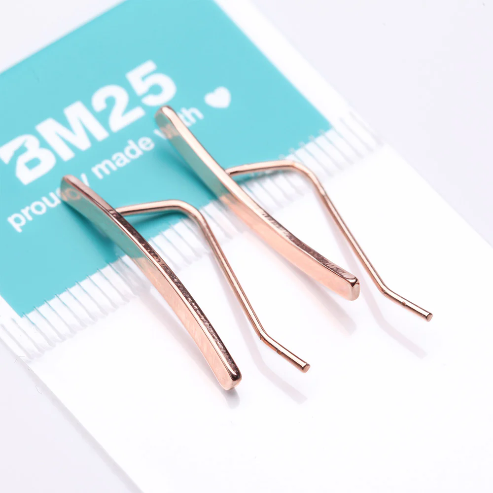A Pair of Rose Gold Modern Curve Essence Ear Climber Earring - Image 4