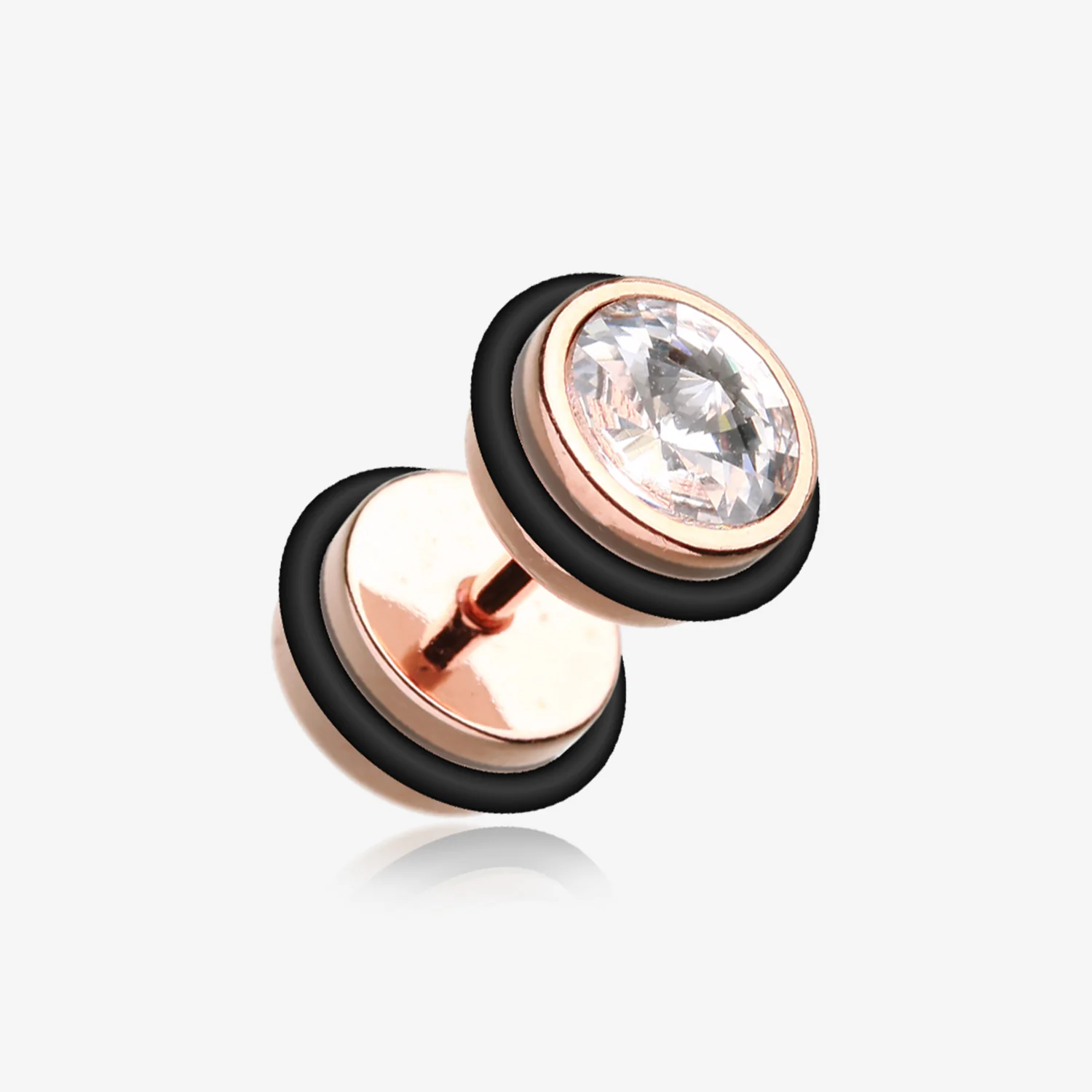 A Pair of Rose Gold PVD Gem Top Fake Plug with O-Rings
