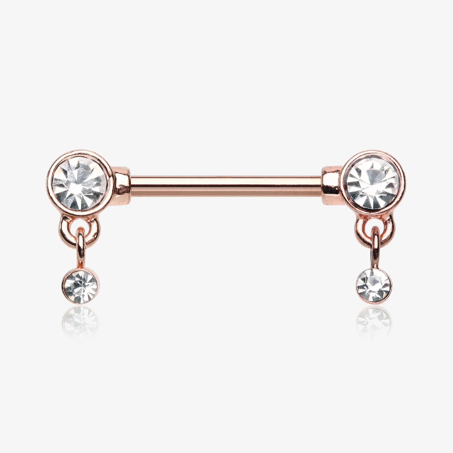 A Pair of Rose Gold Sparkle Dazzle Dangle Droplets Nipple Barbell