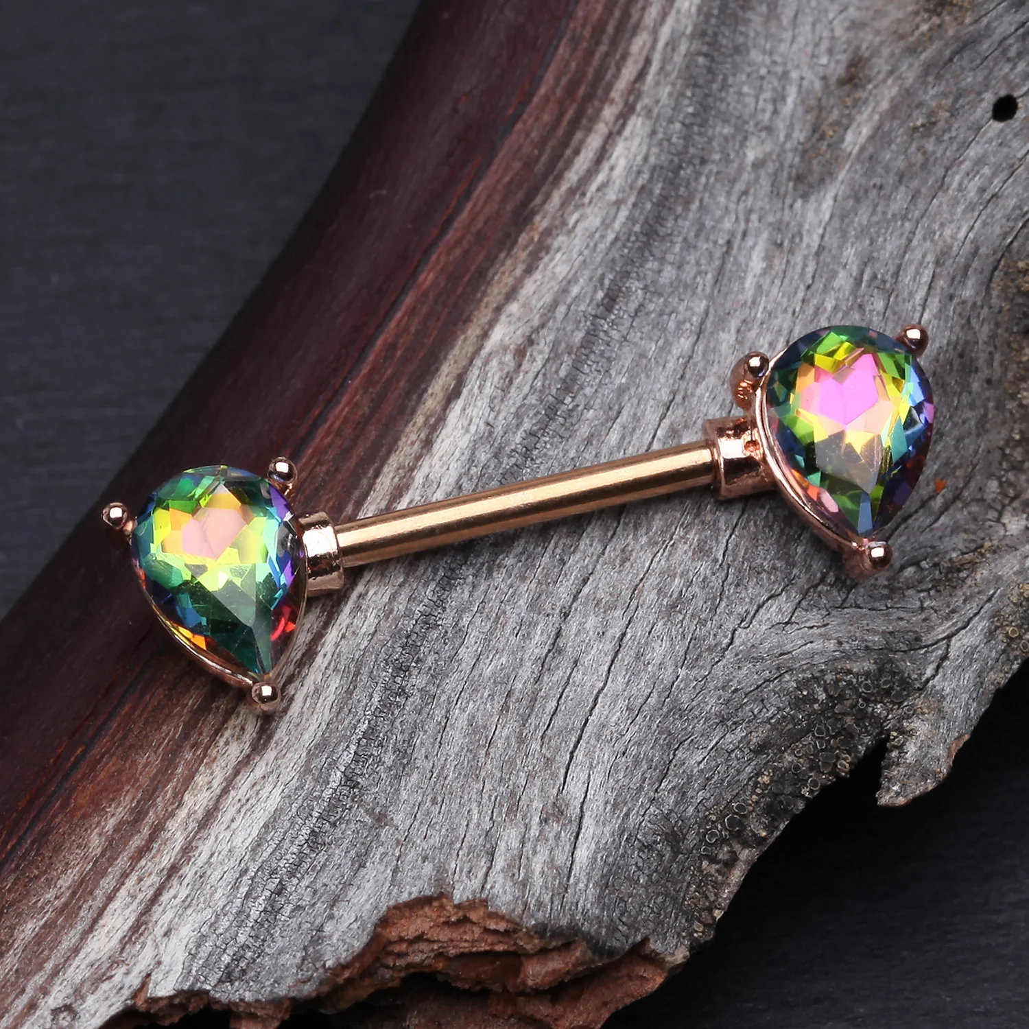 A Pair of Rose Gold Vitrail Medium Sparkle Teardrop Nipple Barbell - Image 2