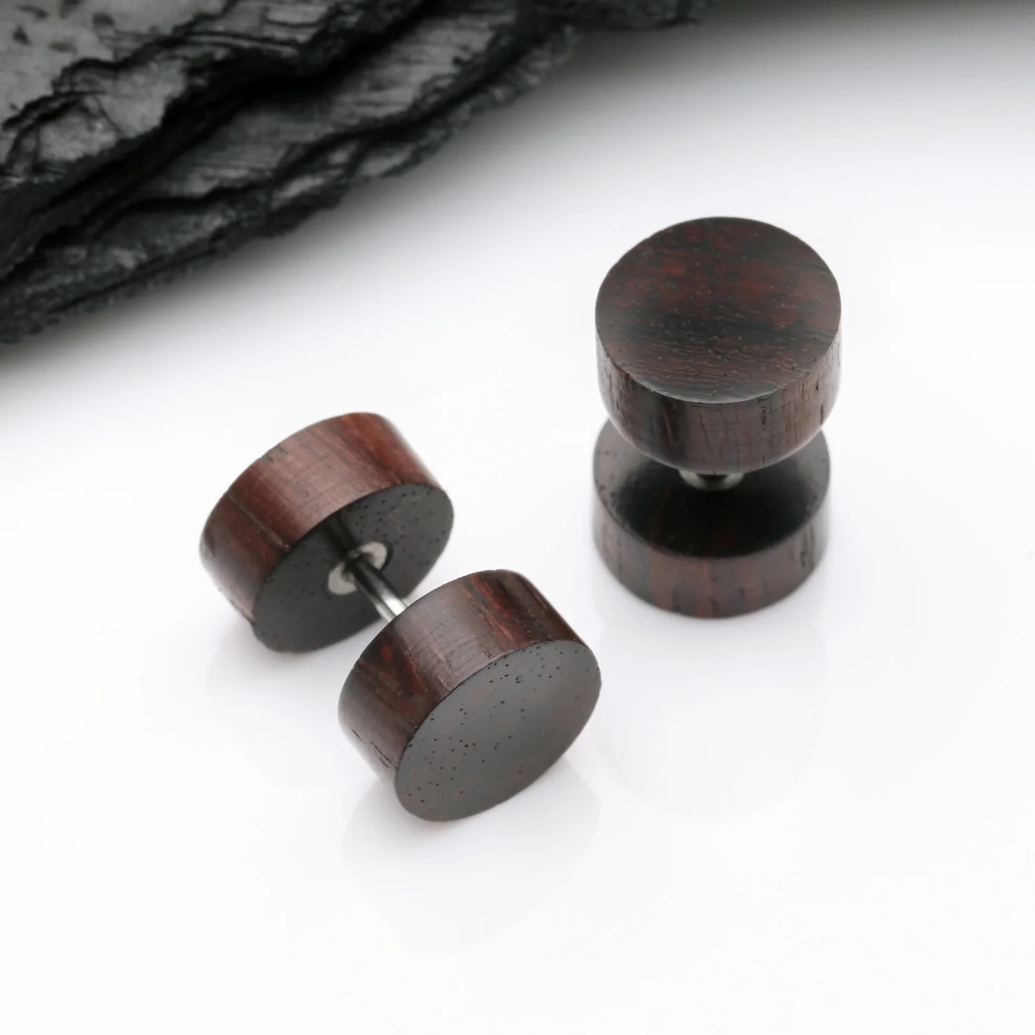 A Pair of Rosewood Fake Plug Earring - Image 2