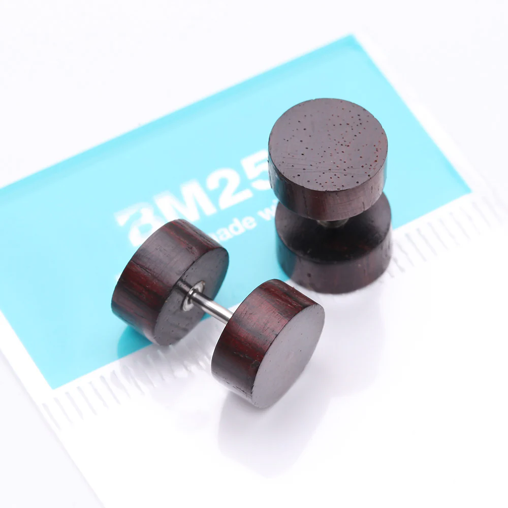 A Pair of Rosewood Fake Plug Earring - Image 5