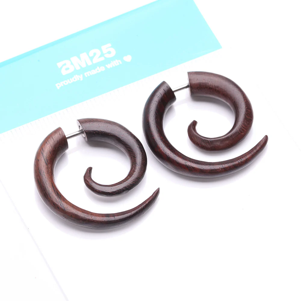 A Pair of Rosewood Fake Spiral Hanger Earring - Image 5