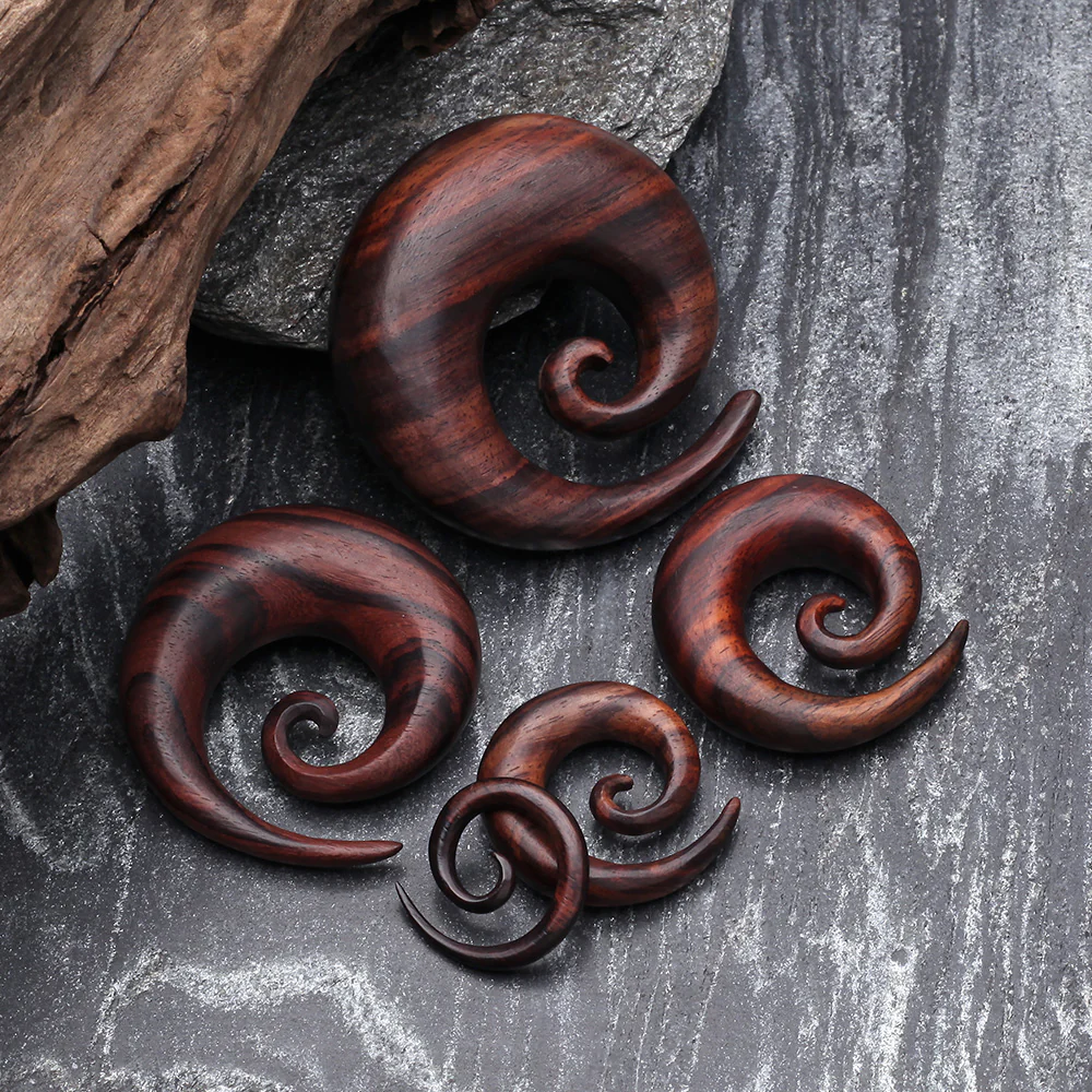A Pair of Rosewood Spiral Hanger Plug - Image 3
