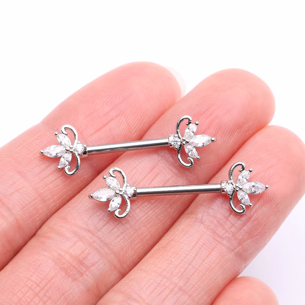 A Pair of Royal Marquise Elegance Sparkle Nipple Barbell - Image 3