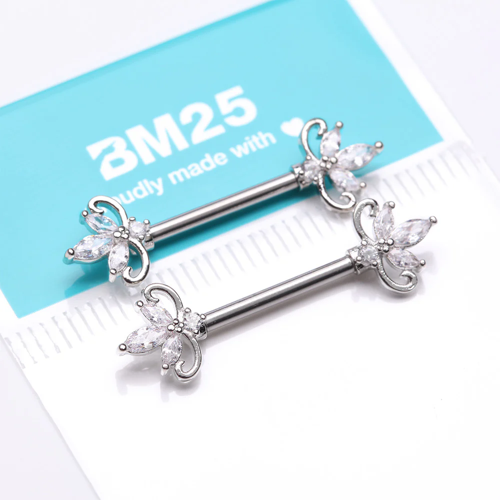 A Pair of Royal Marquise Elegance Sparkle Nipple Barbell - Image 4