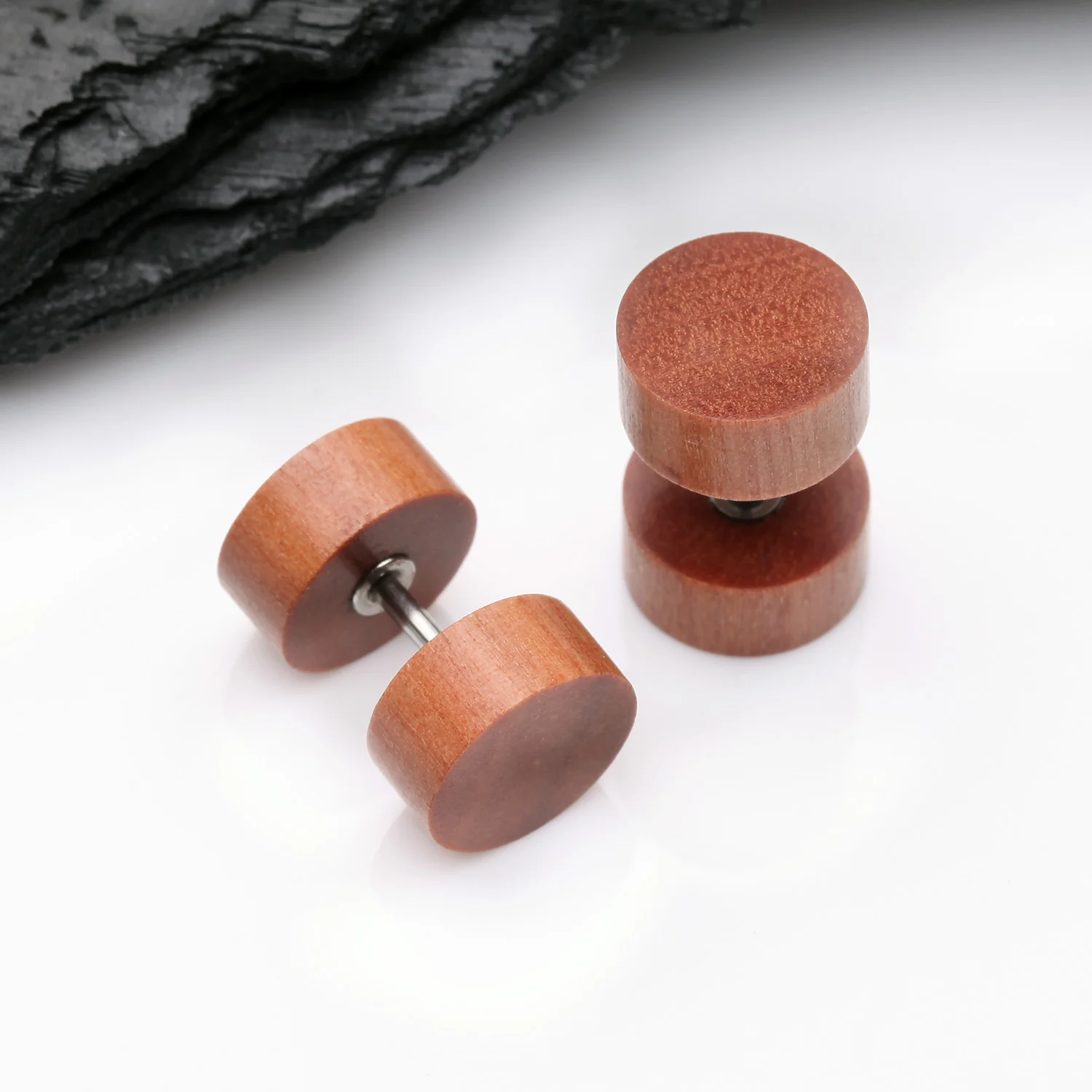A Pair of Sabo Wood Fake Plug Earring - Image 2