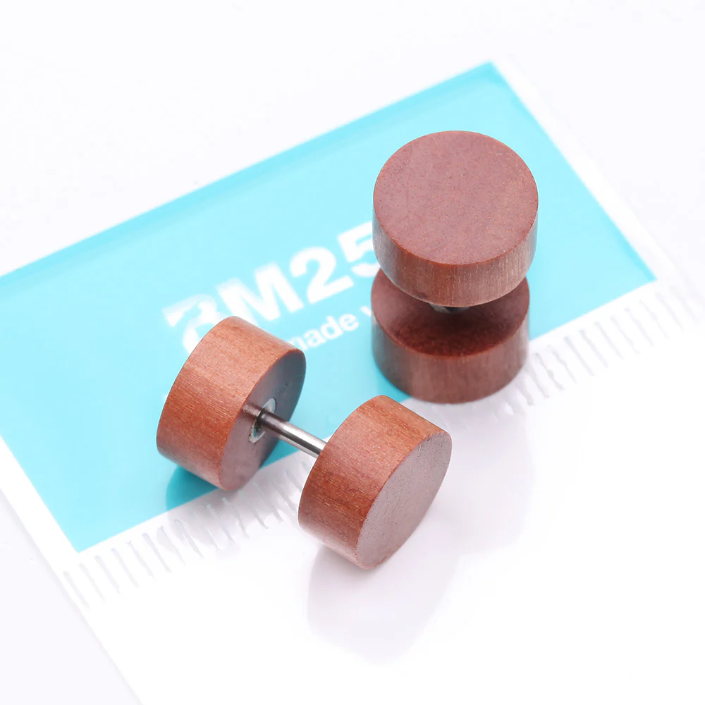 A Pair of Sabo Wood Fake Plug Earring - Image 5