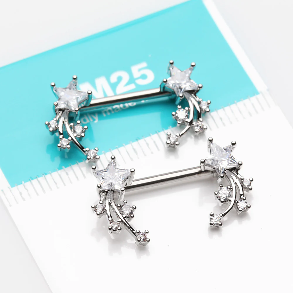 A Pair of Shooting Star Sparkles Nipple Barbell - Image 3