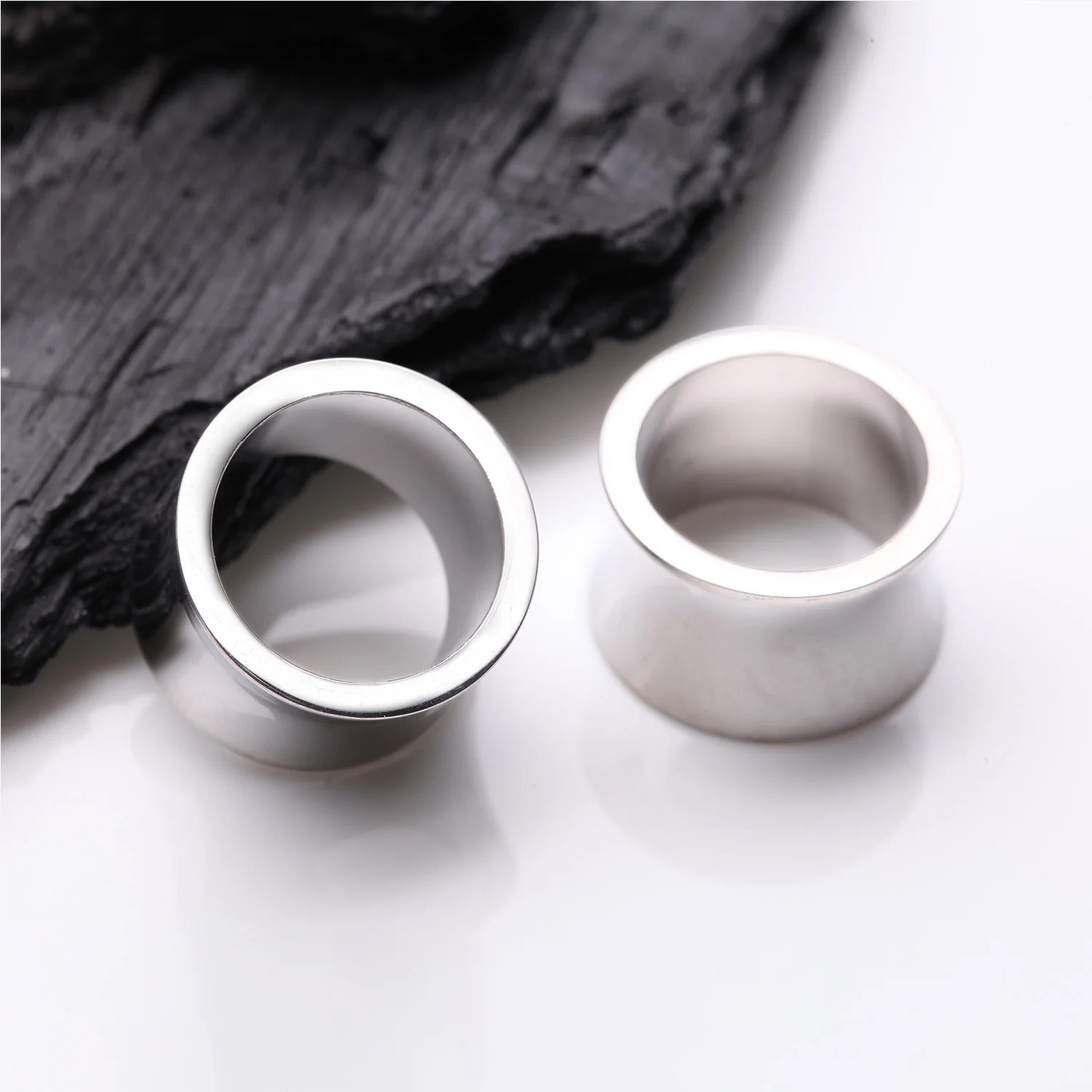 A Pair of Solid Steel Double Flared Ear Gauge Tunnel Plug - Image 2