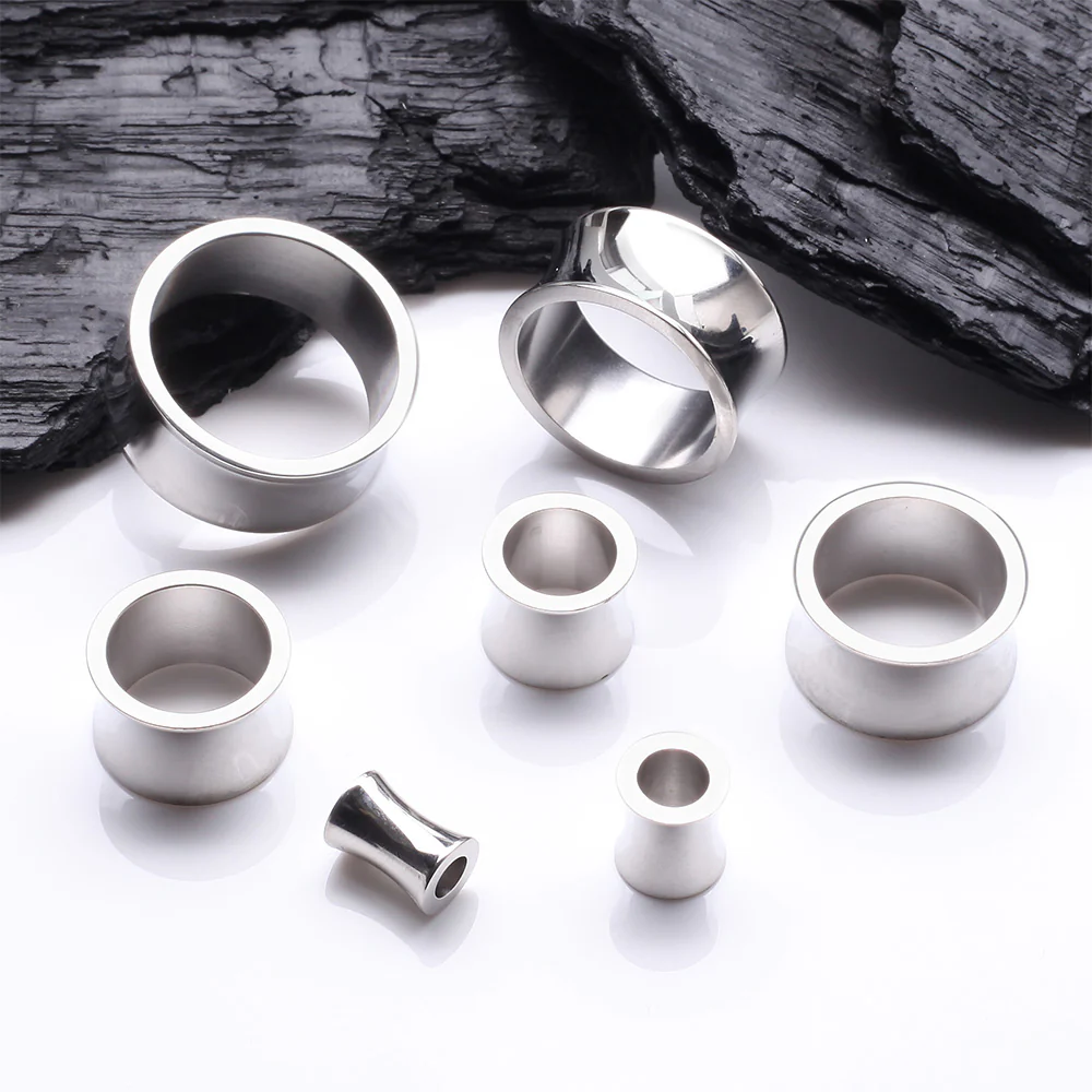 A Pair of Solid Steel Double Flared Ear Gauge Tunnel Plug - Image 3