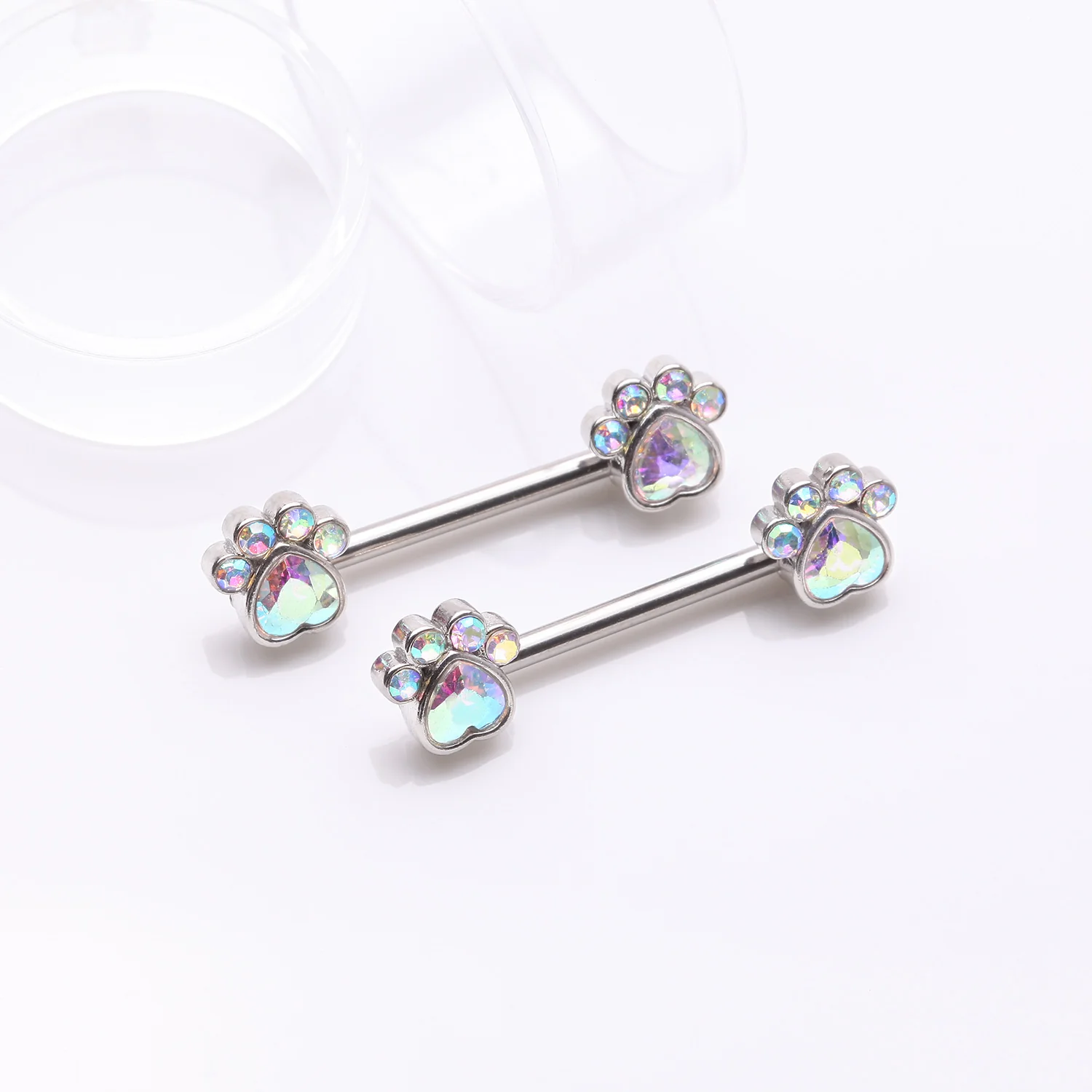 A Pair of Sparkle Adorable Paws Nipple Barbell - Image 2