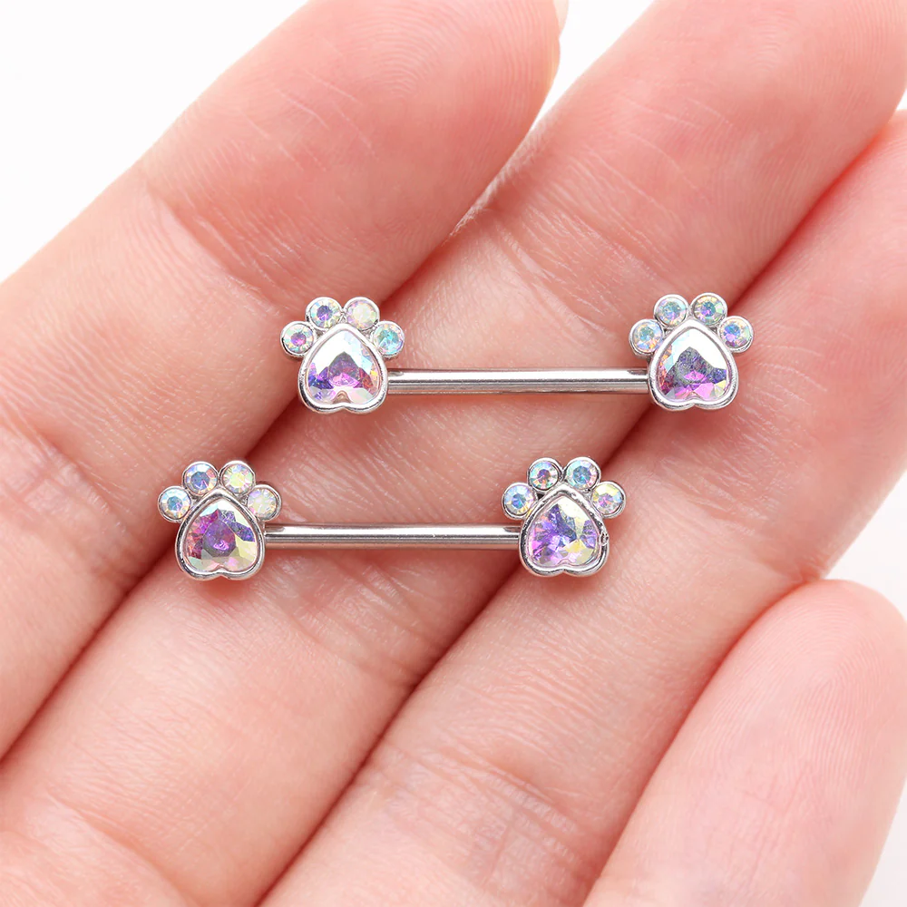 A Pair of Sparkle Adorable Paws Nipple Barbell - Image 3