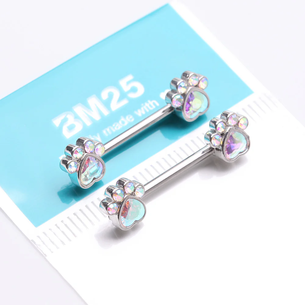 A Pair of Sparkle Adorable Paws Nipple Barbell - Image 4