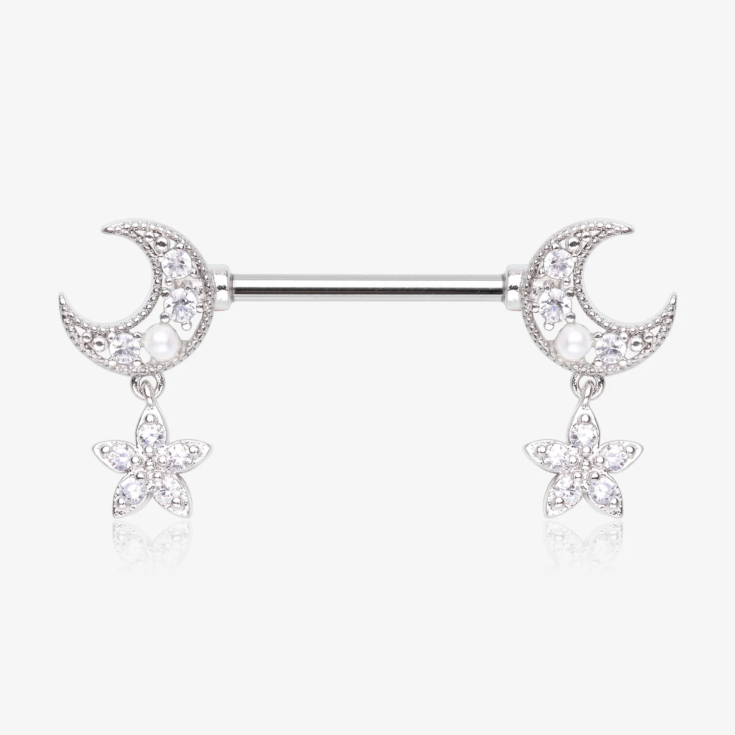 A Pair of Sparkle Crescent Moon Twinkle Dangle Nipple Barbell