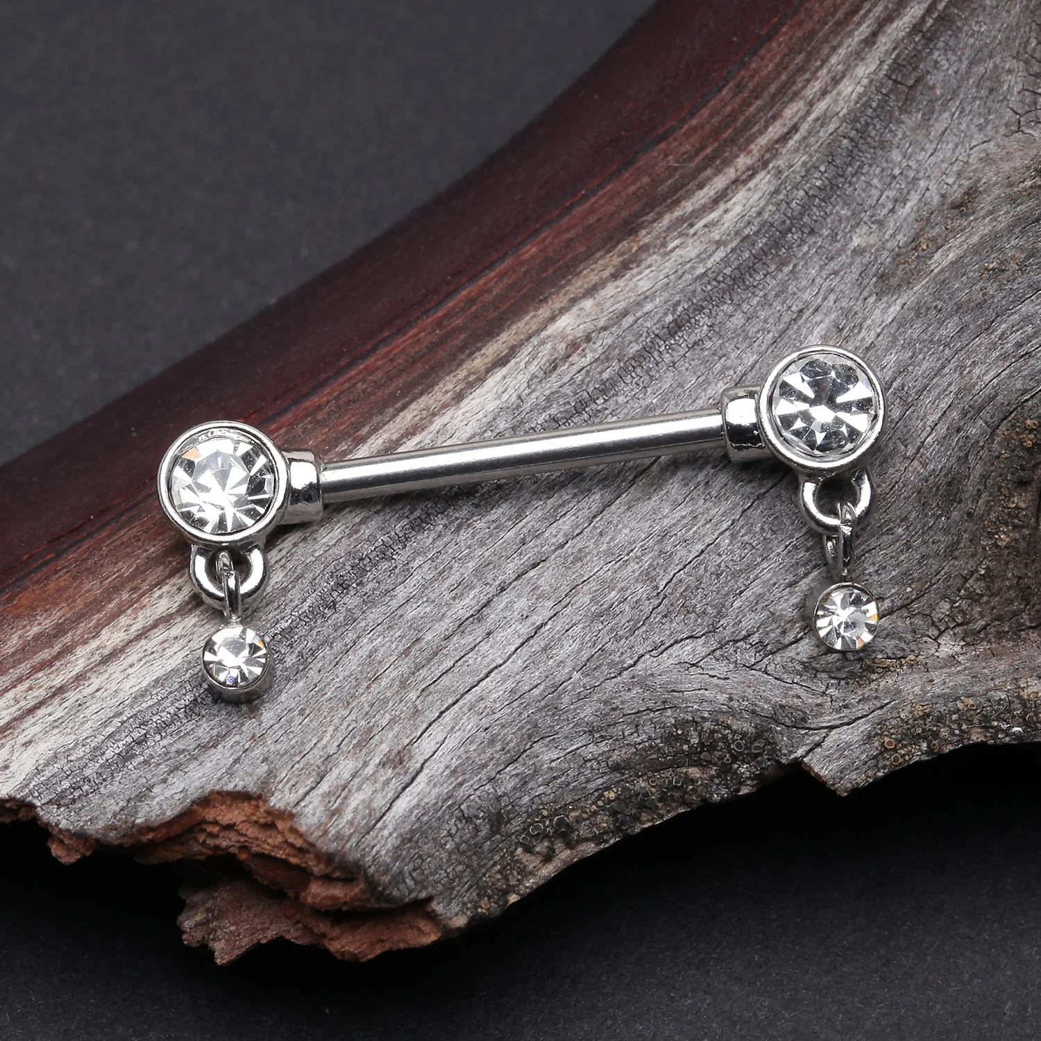 A Pair of Sparkle Dazzle Dangle Droplets Nipple Barbell - Image 2