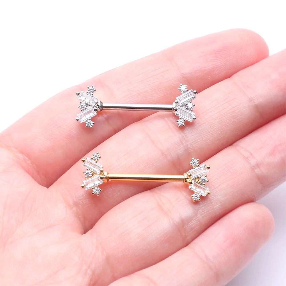 A Pair of Sparkle Overload ZigZag Nipple Barbell - Image 4