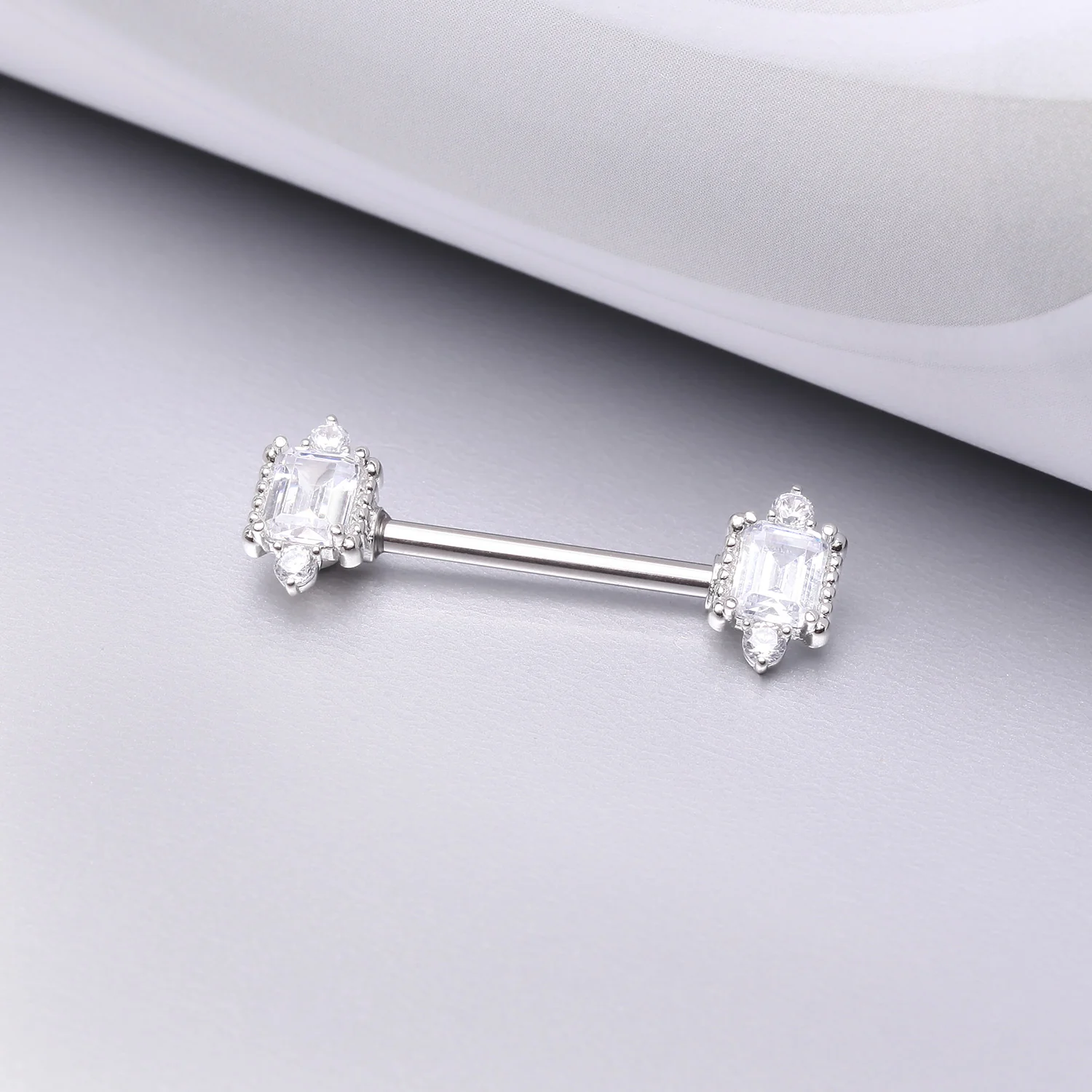 A Pair of Sparkle Renaissance Princess Cut Nipple Barbell - Image 2