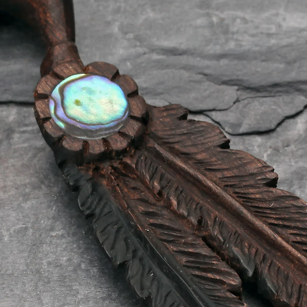 A Pair of Spirit Native Feathers Organic Arang Wood Ear Gauge Taper Hanger - Image 3