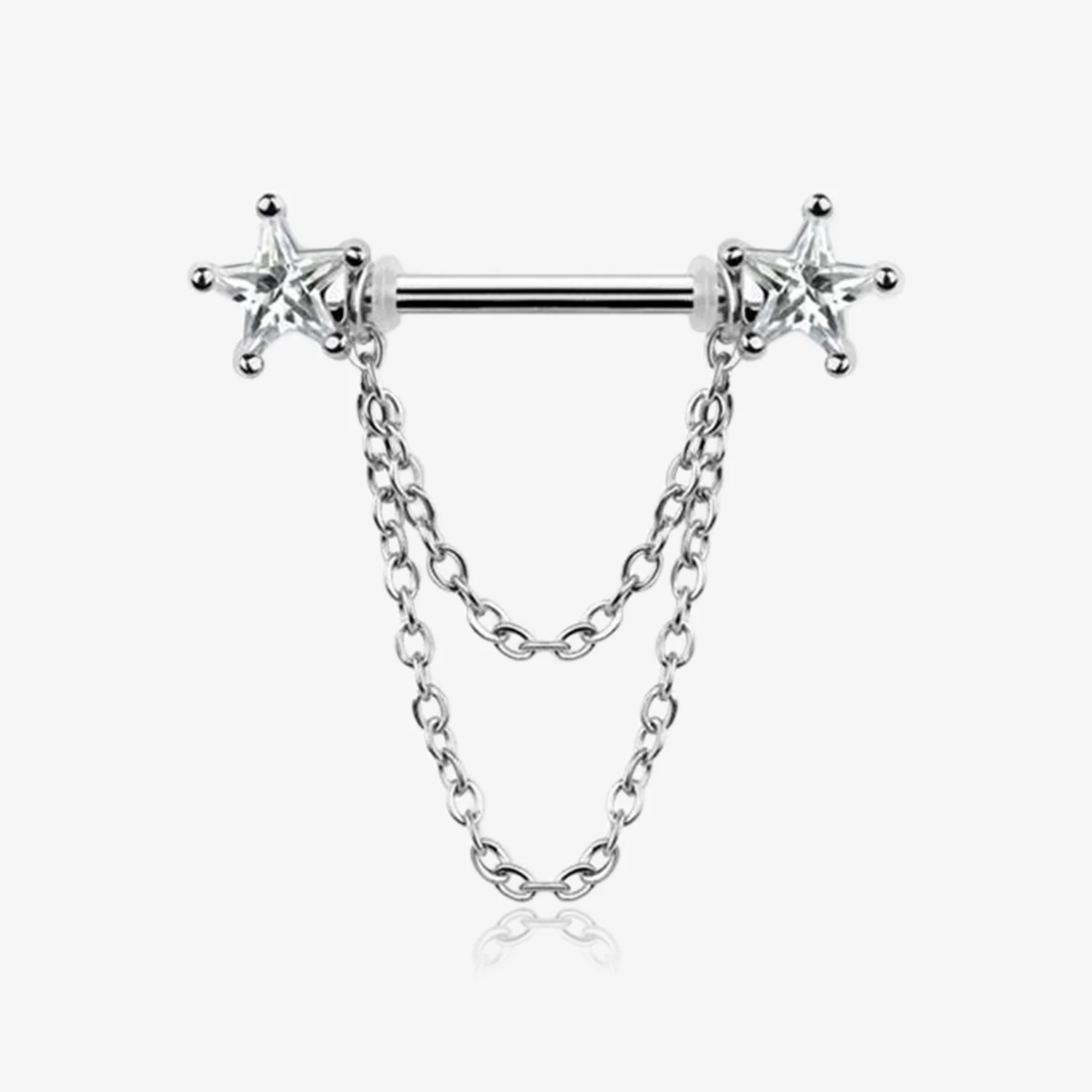 A Pair of Star Gem Sparkle Double Chained Nipple Barbell