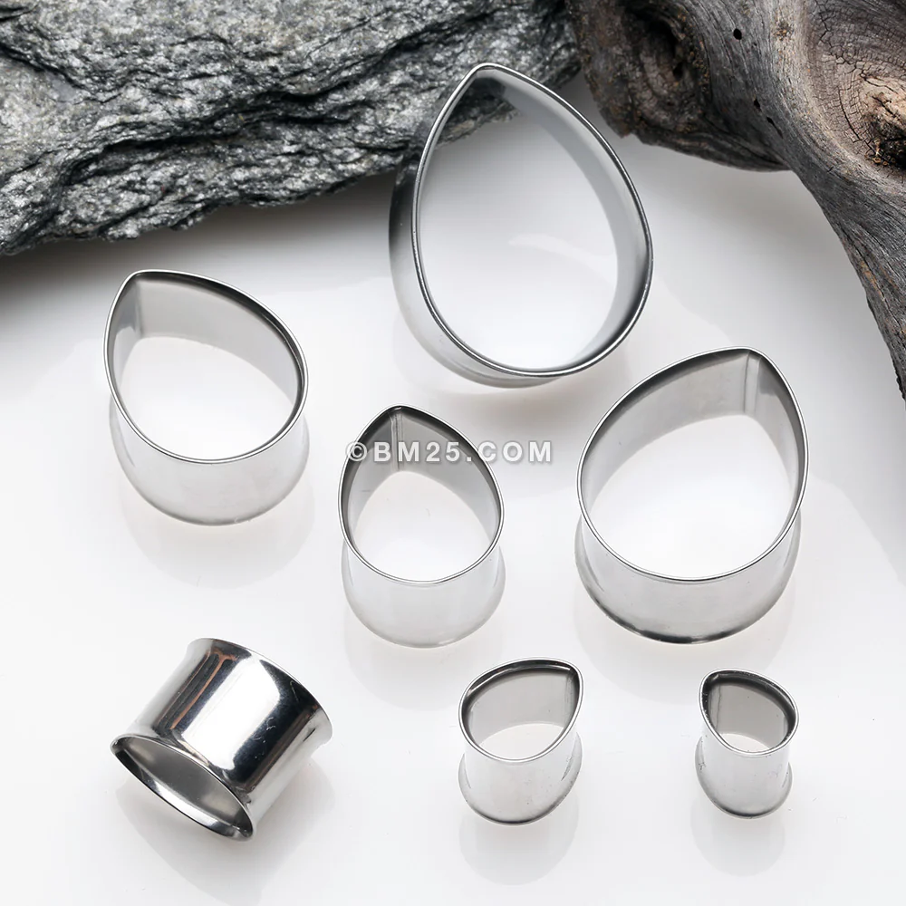 A Pair of Steel Teardrop Basic Double Flared Ear Gauge Tunnel Plug - Image 3