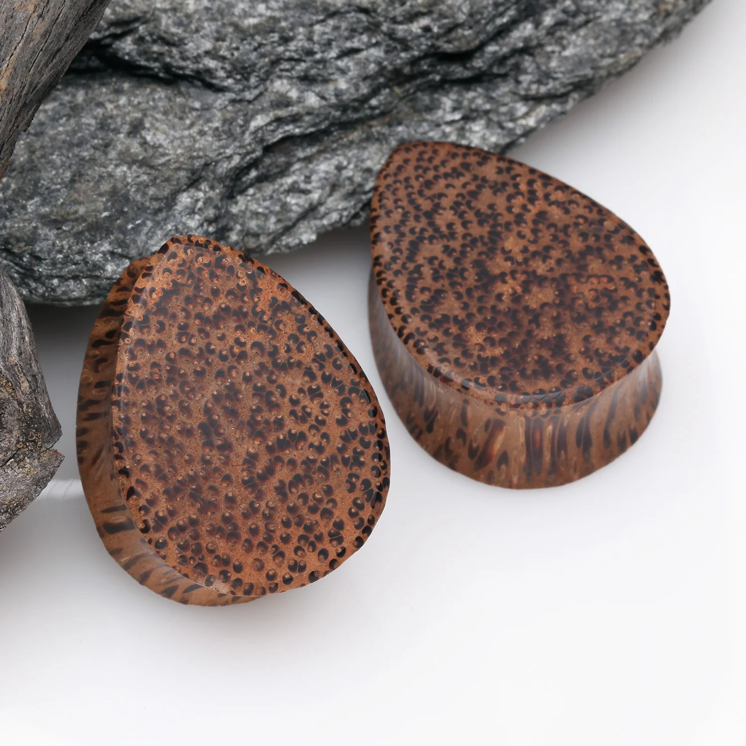 A Pair of Teardrop Coconut Wood Double Flared Plug - Image 2