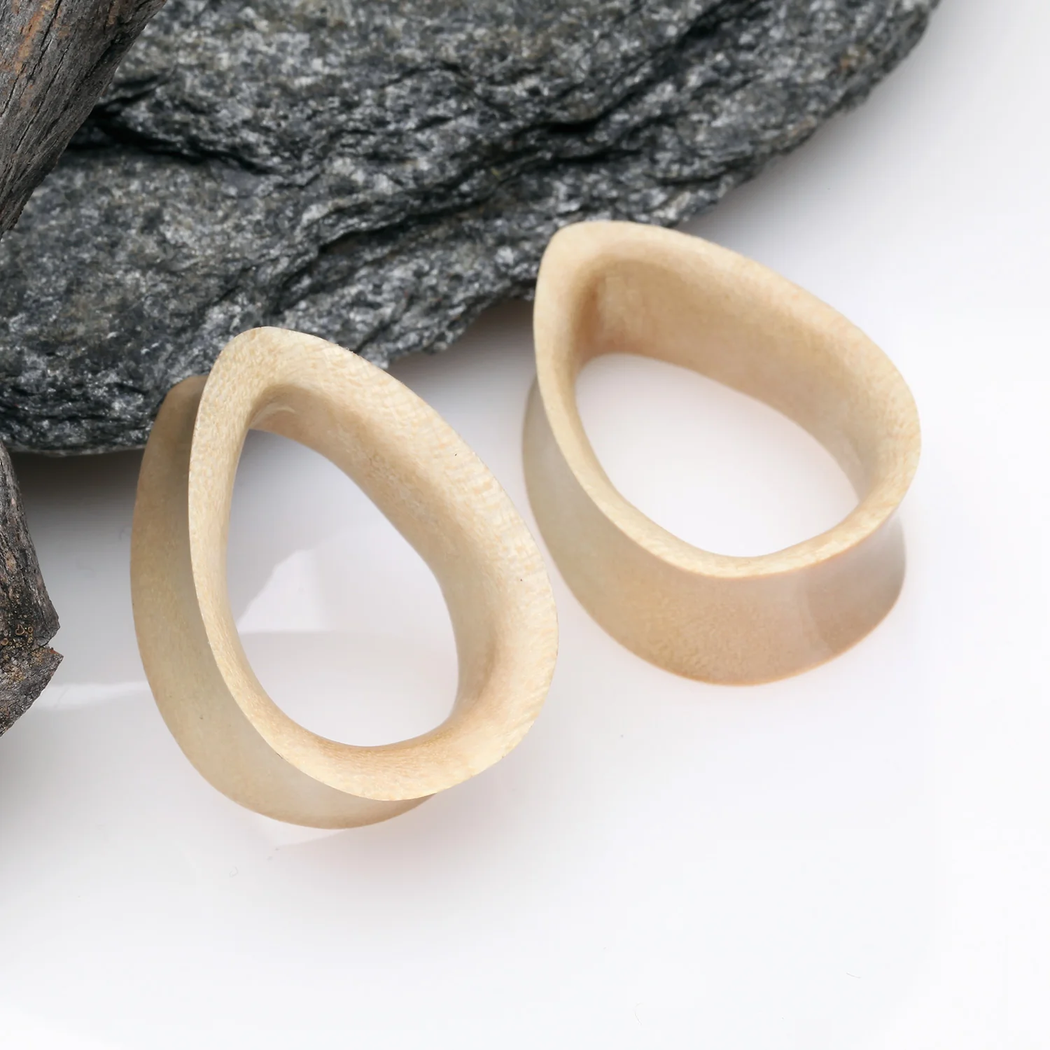 A Pair of Teardrop Crocodile Wood Double Flared Tunnel Plug - Image 2