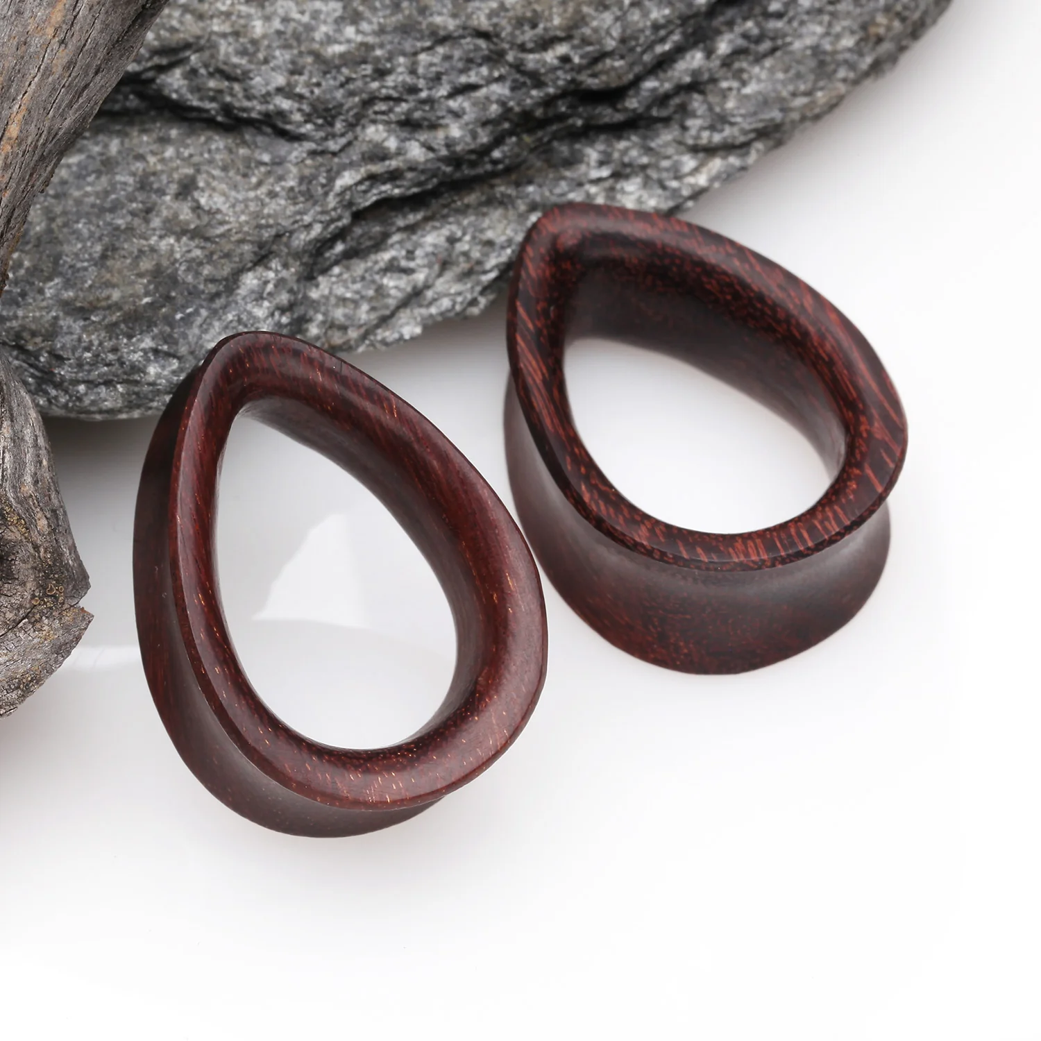 A Pair of Teardrop Dark Tamarind Wood Double Flared Tunnel Plug - Image 2