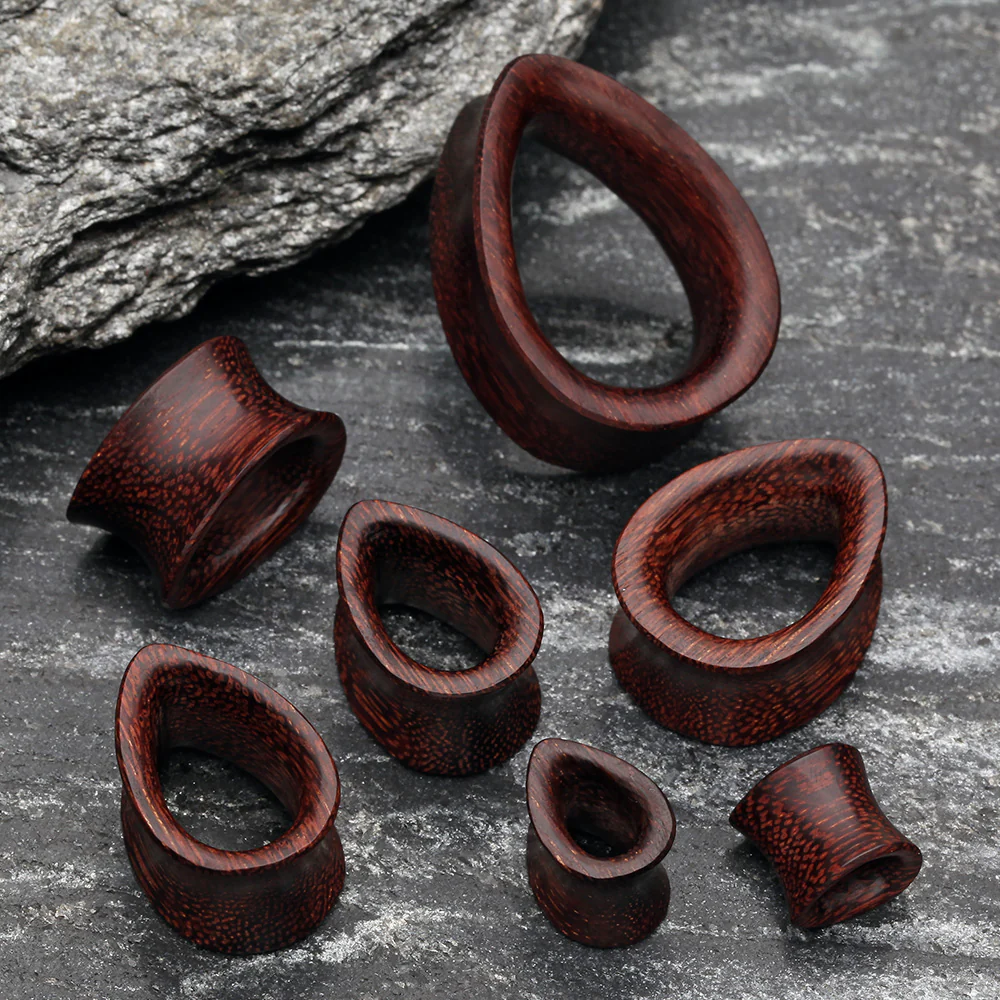 A Pair of Teardrop Dark Tamarind Wood Double Flared Tunnel Plug - Image 3