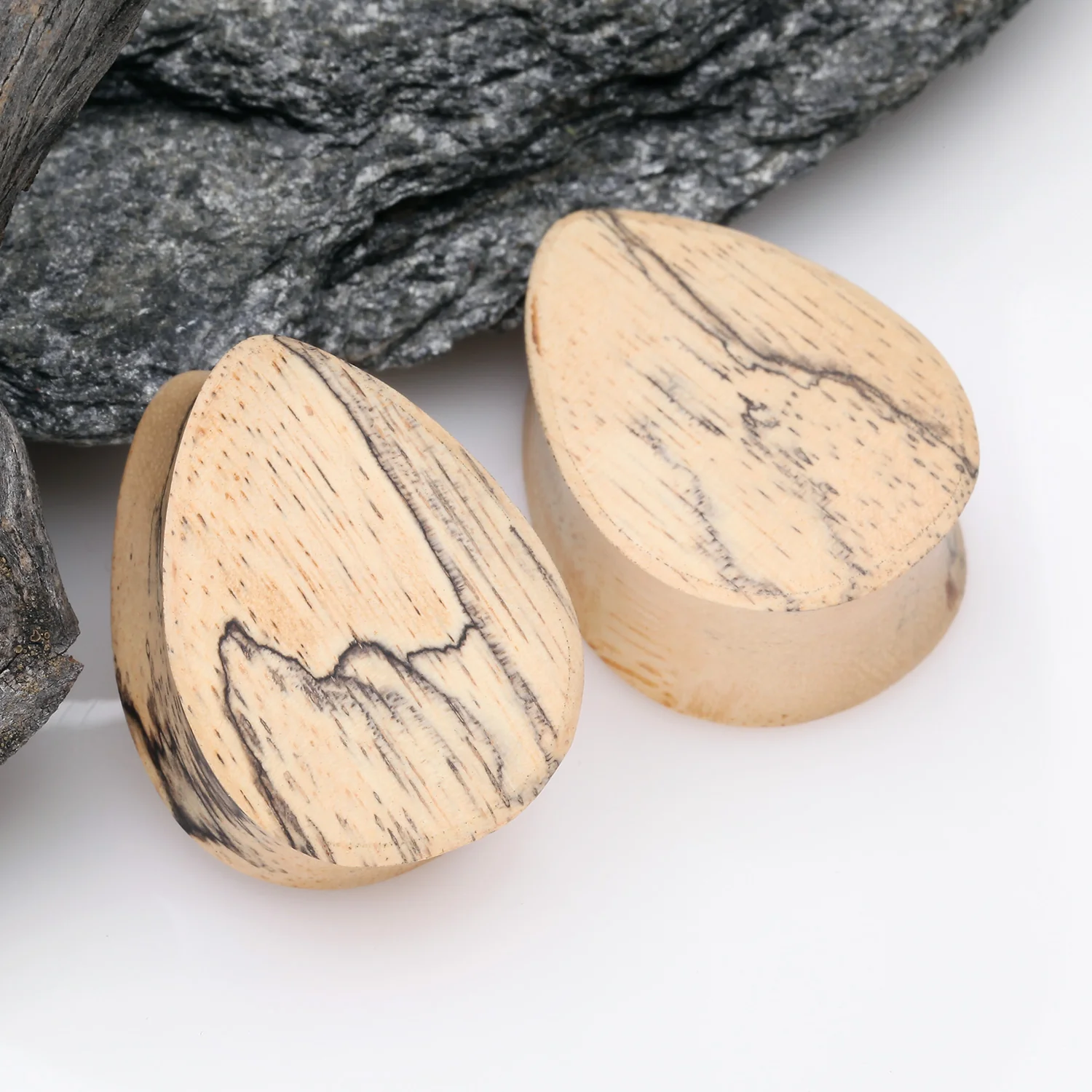 A Pair of Teardrop Old Tamarind Wood Double Flared Plug - Image 2