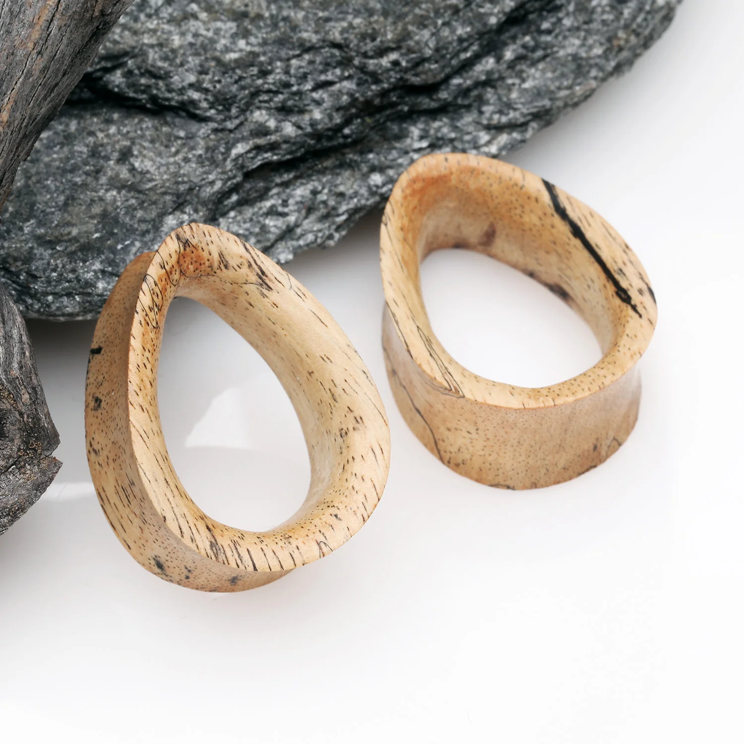 A Pair of Teardrop Old Tamarind Wood Double Flared Tunnel Plug - Image 2