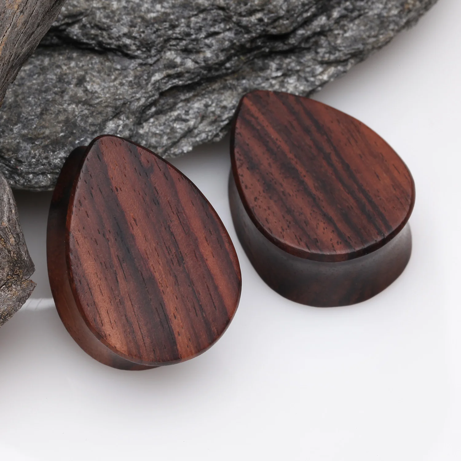 A Pair of Teardrop Rosewood Double Flared Plug - Image 2