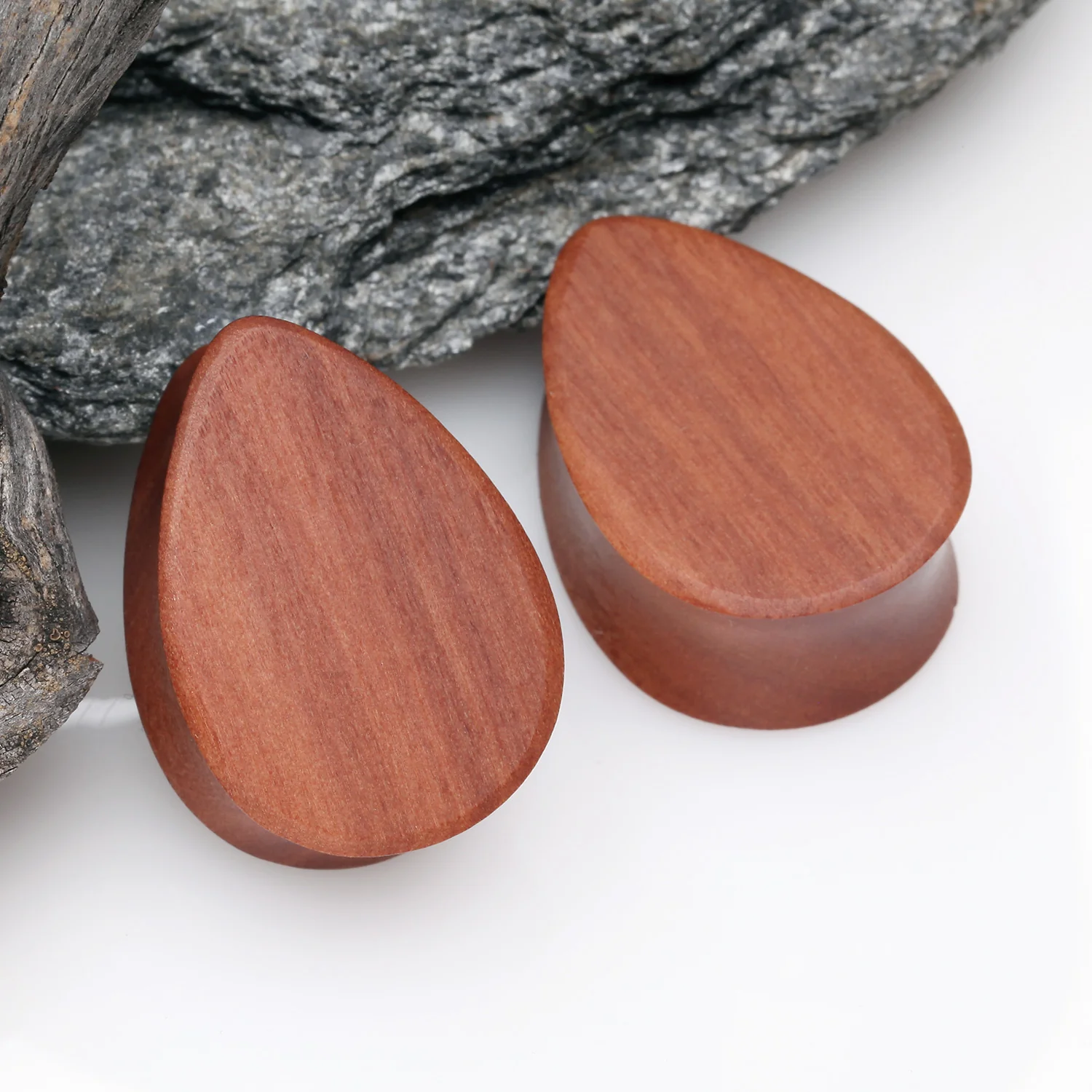 A Pair of Teardrop Sabo Wood Double Flared Plug