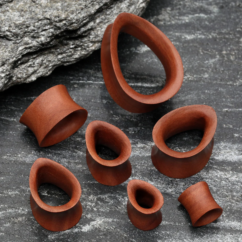 A Pair of Teardrop Sabo Wood Double Flared Tunnel Plug - Image 3