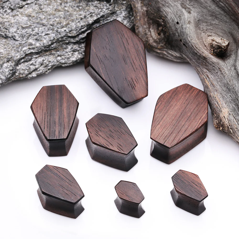 A Pair of Tiger Ebony Wood Casket Double Flared Plug - Image 3