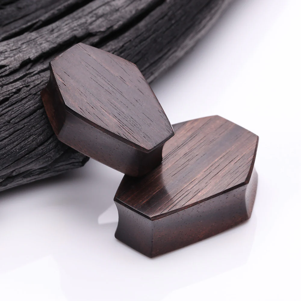 A Pair of Tiger Ebony Wood Casket Double Flared Plug - Image 4