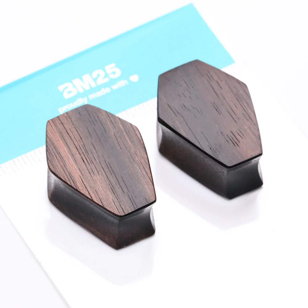 A Pair of Tiger Ebony Wood Casket Double Flared Plug - Image 5