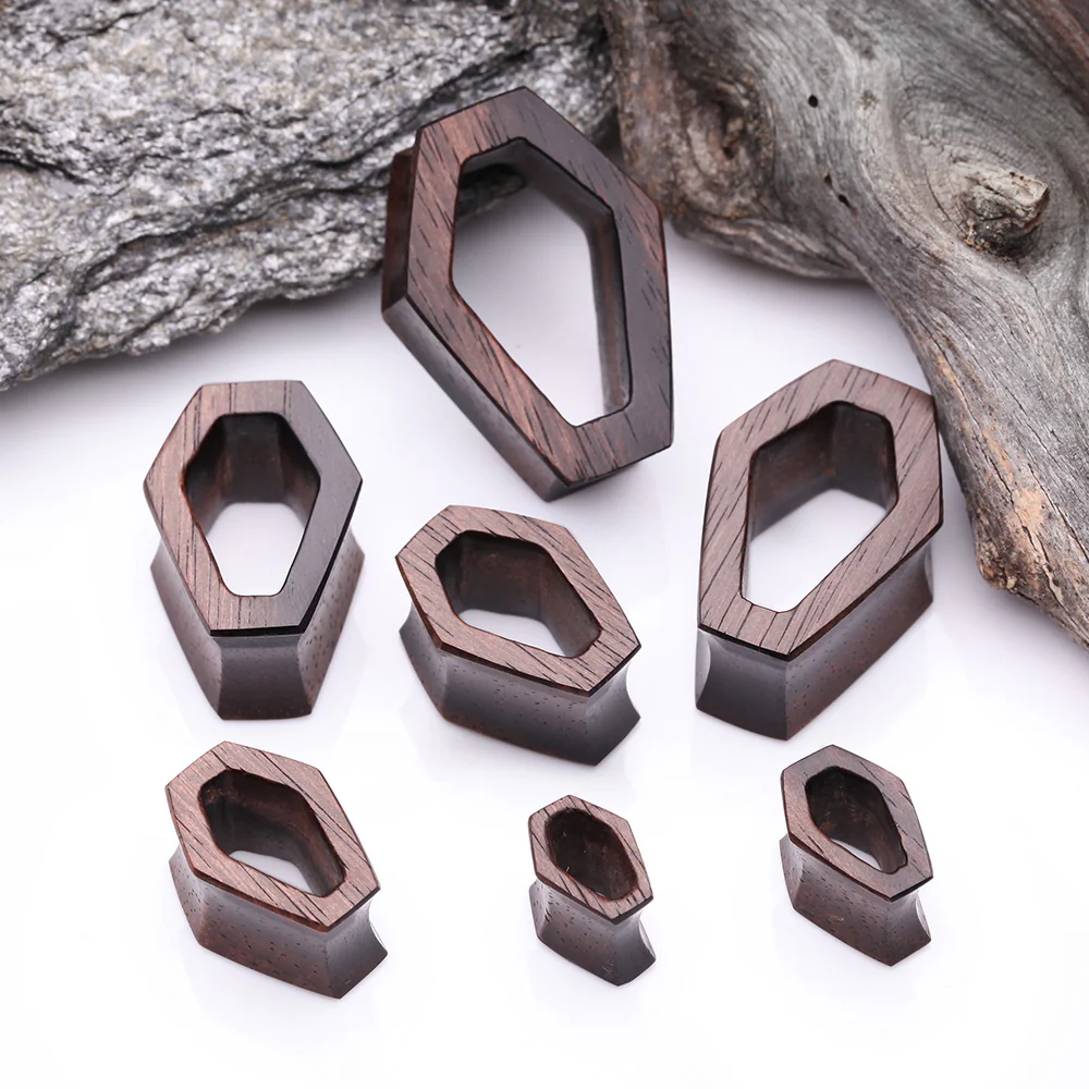 A Pair of Tiger Ebony Wood Casket Double Flared Tunnel Plug - Image 3