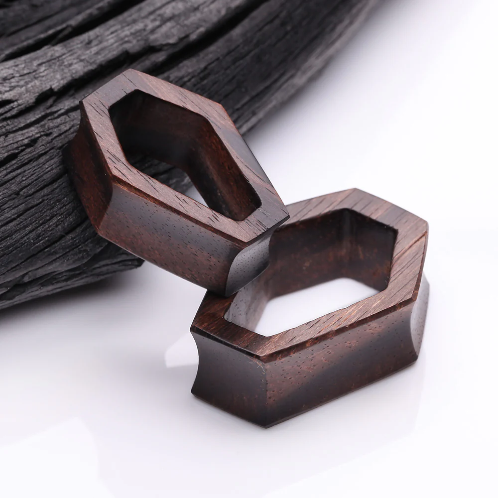 A Pair of Tiger Ebony Wood Casket Double Flared Tunnel Plug - Image 4