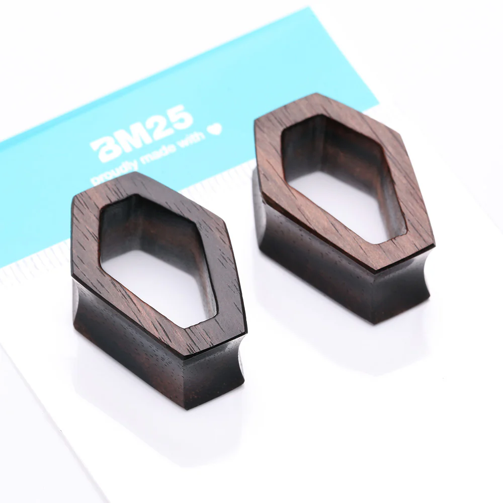 A Pair of Tiger Ebony Wood Casket Double Flared Tunnel Plug - Image 5