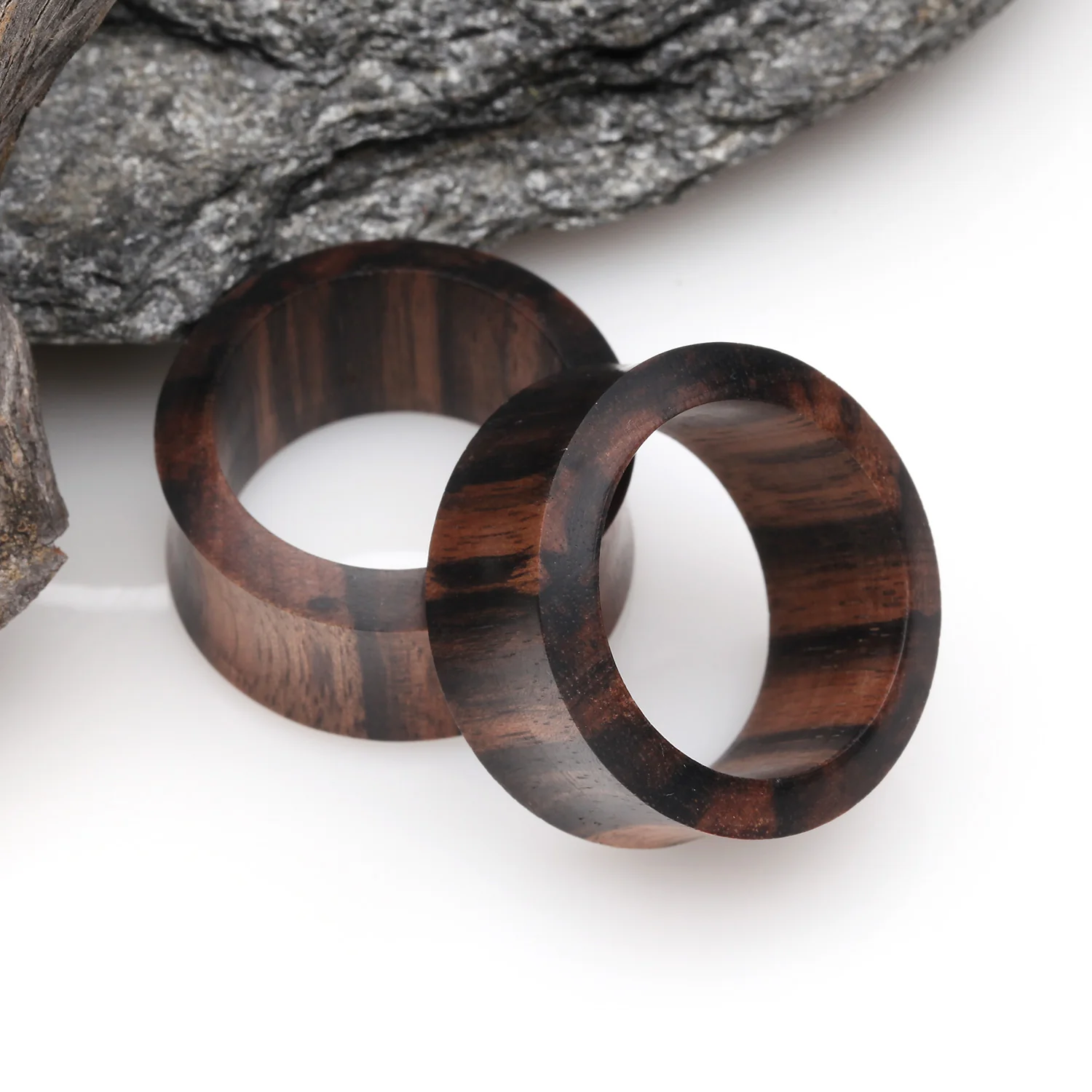 A Pair of Tiger Ebony Wood Double Flared Tunnel Plug - Image 2