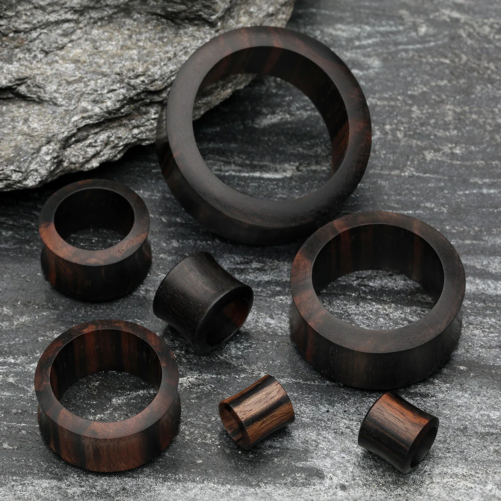 A Pair of Tiger Ebony Wood Double Flared Tunnel Plug - Image 3