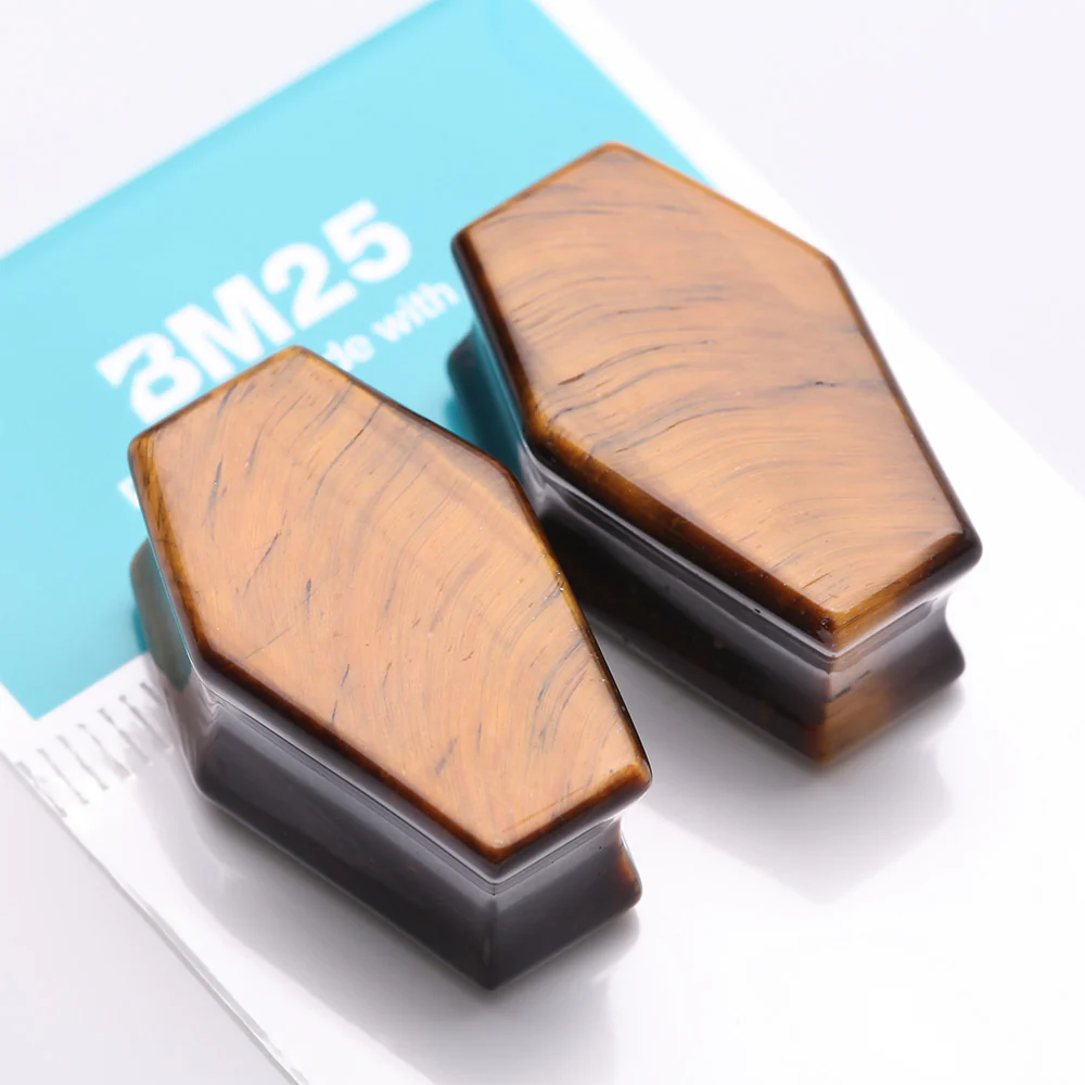 A Pair of Tiger Eye Stone Casket Double Flared Plug - Image 4