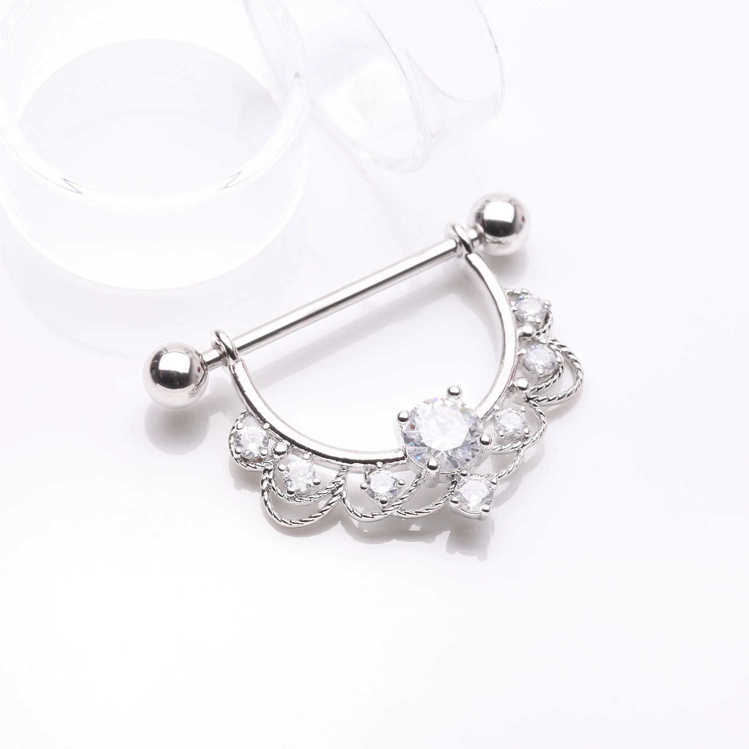 A Pair of Turan Laced Multi-Gem Sparkle Dangle Nipple Barbell Ring - Image 2