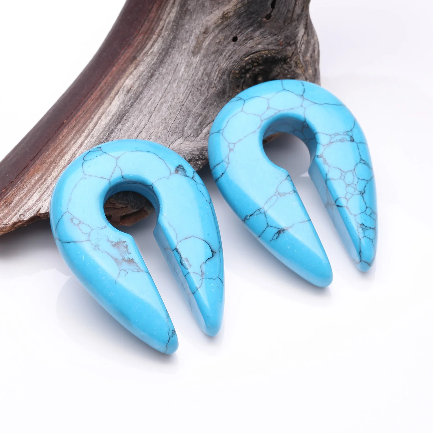 A Pair of Turquoise Stone Keyhole Ear Weight Gauge Hanger - Image 2