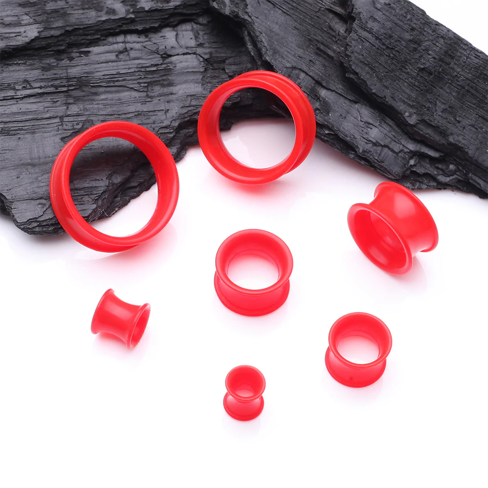 A Pair of Ultra Flexible Electro Red Silicone Double Flared Tunnel Plug - Image 3