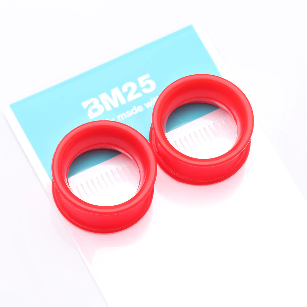 A Pair of Ultra Flexible Electro Red Silicone Double Flared Tunnel Plug - Image 5