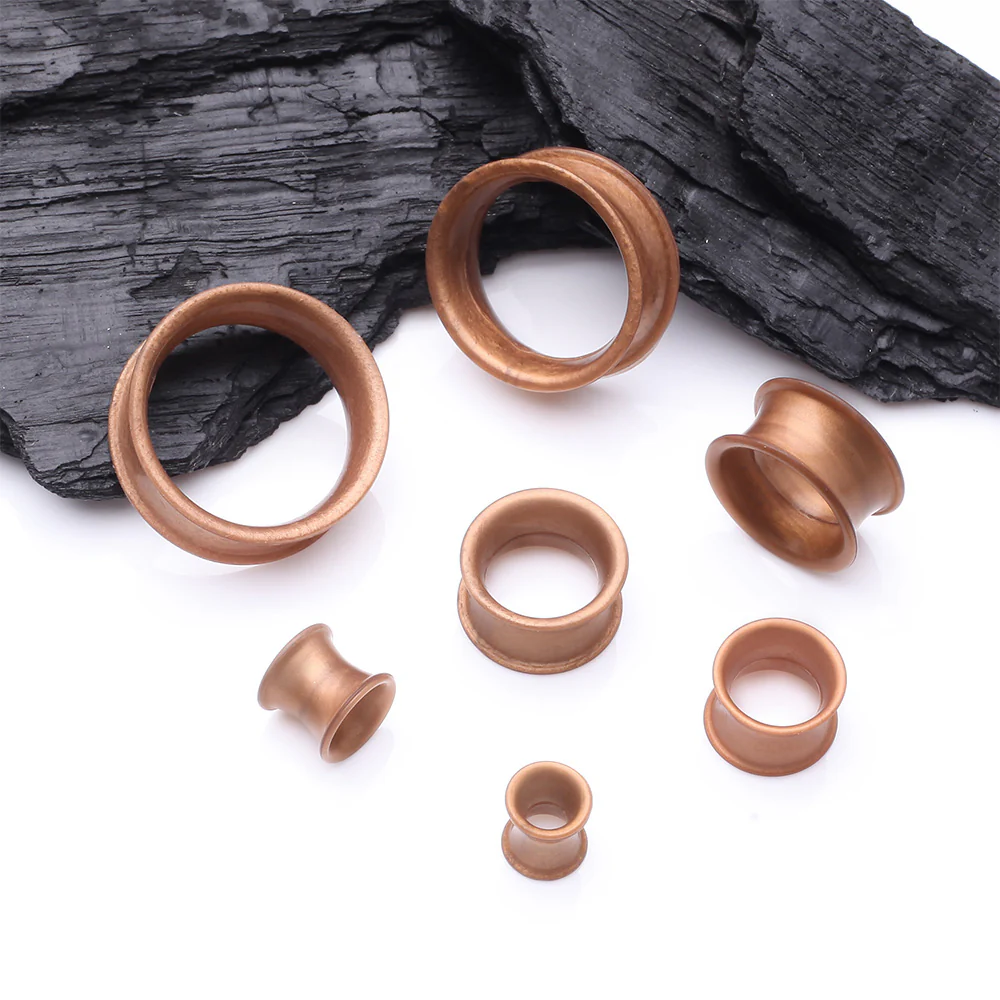 A Pair of Ultra Flexible Metallic Bronze Silicone Double Flared Tunnel Plug - Image 3