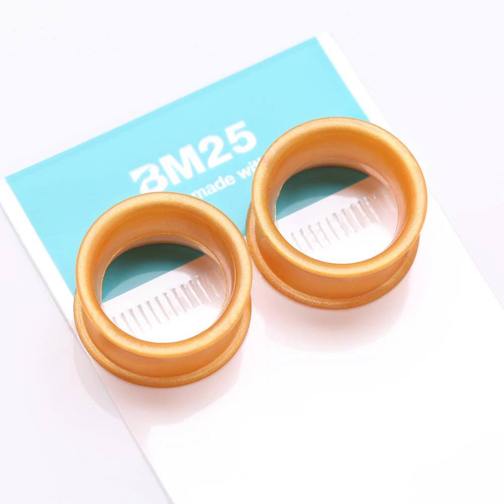 A Pair of Ultra Flexible Metallic Gold Silicone Double Flared Tunnel Plug - Image 5